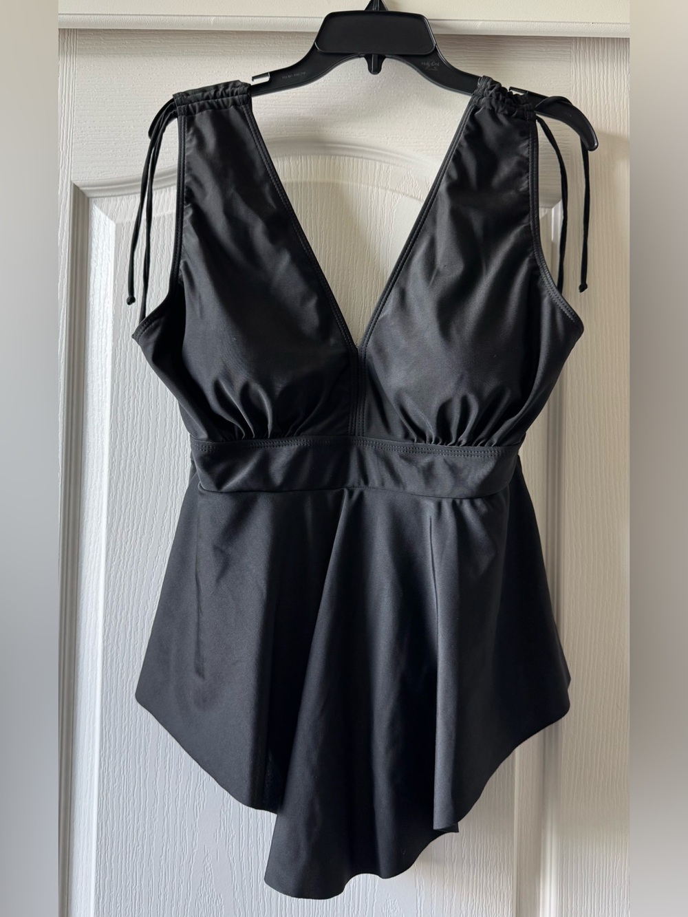 Black Women's V-Neck Swim Top with Tie Straps